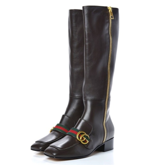 Gucci Shoes - Gucci Malaga Kid GG Marmont Calfskin Leather Knee High Riding Boots